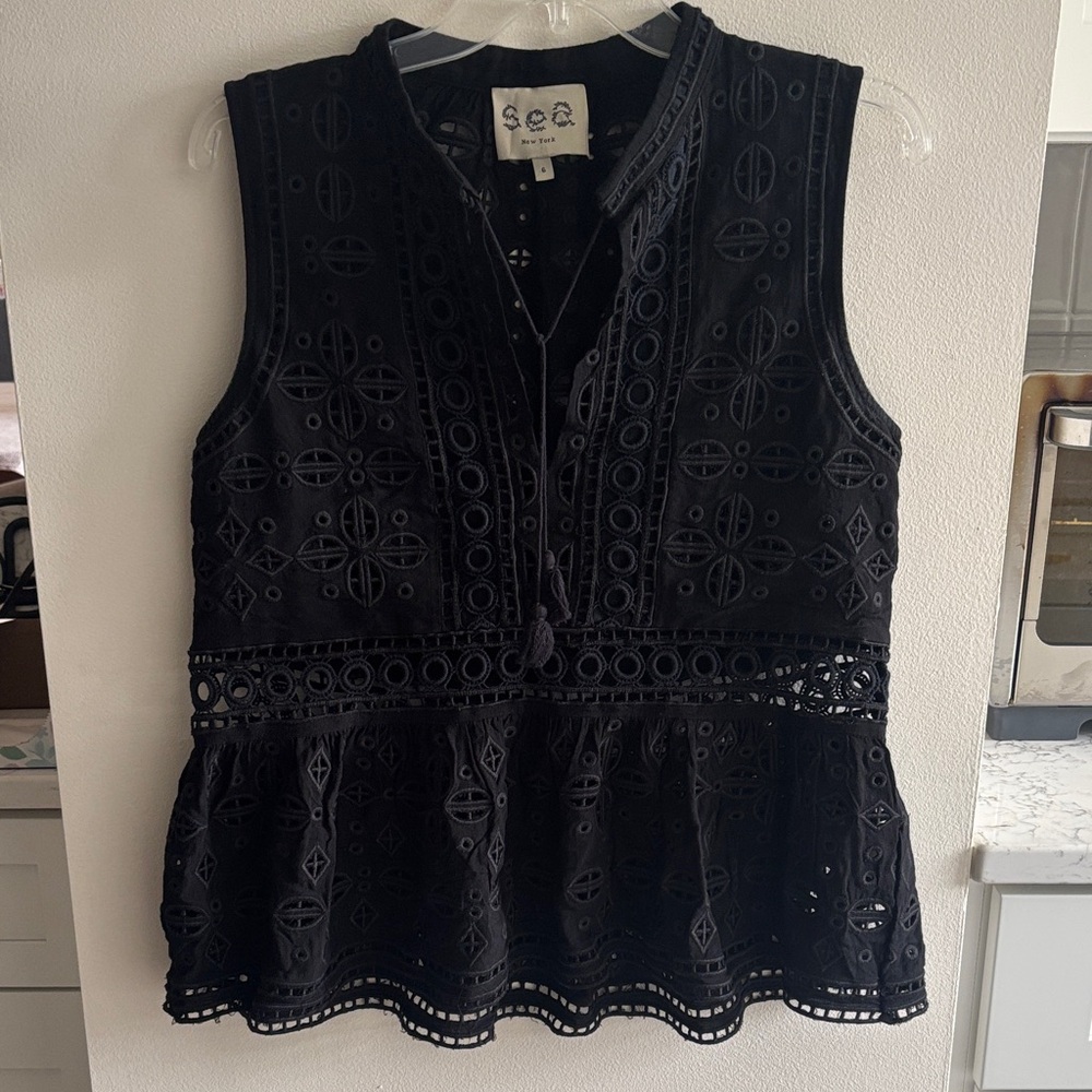Sea NY Women's Black Eyelet Sleeveless Top